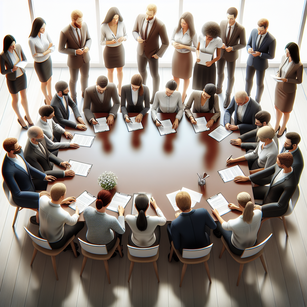 Realistic stock image of people signing contracts